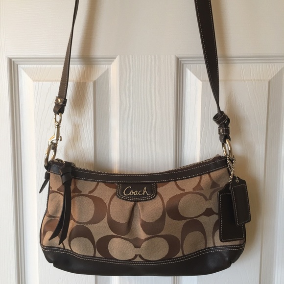 Coach Crossbody- Tan with brown trim - Picture 2 of 6